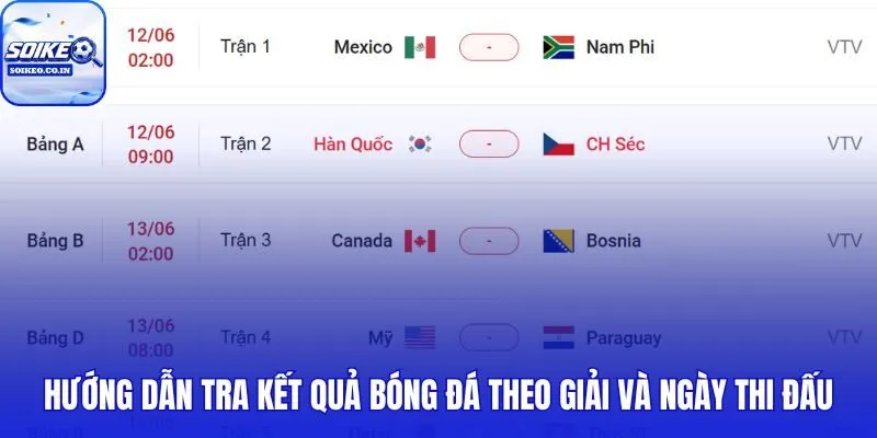 Tra kết quả bóng đá nhanh qua bộ lọc giải đấu hoặc dòng thời gian